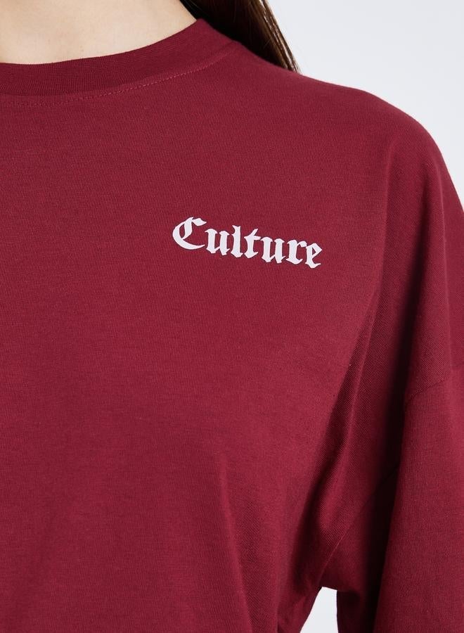 Styli Women Burgundy Graphic Print Oversized T-Shirt - Image 4